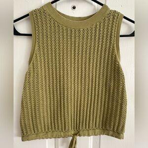 Olive Green Sleeveless Open Knit Cotton Tank Top
